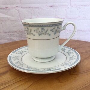Vintage Blue Floral China Footed Cup and Saucer Set